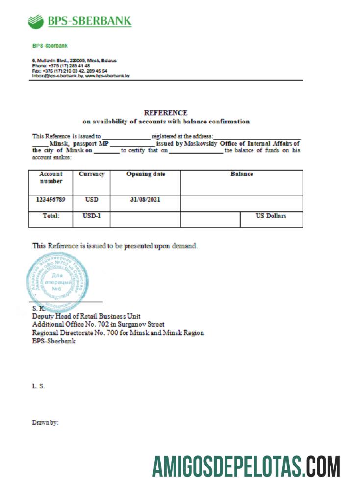 Referência BPS SBERBANK da Bielorrússia baixar para verificação
